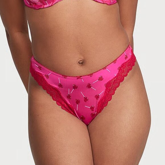 Victoria's Secret Tease Fun & Flirty High-Leg Scoop Thong Panty Pink Lollipops L - Picture 2 of 7